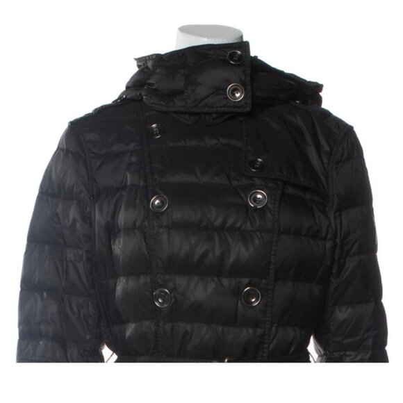 Burberry Brit Black Down Puffer Coat with Iconic Plaid Trim – Size L - Picture 8 of 13